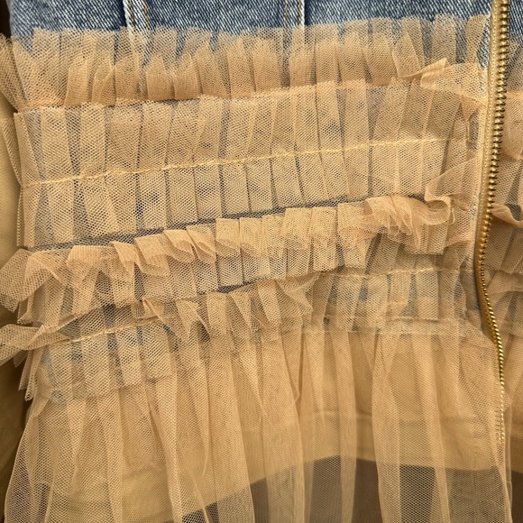 NWT Mesh Layer Bomber Jacket Denim and Tan Ruffle Jacket - Picture 8 of 13